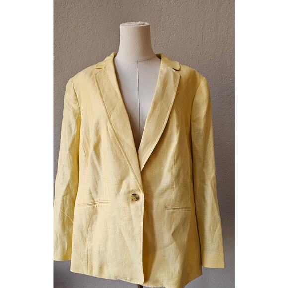 Talbots Jackets & Blazers - NWT Talbots Women's Muted Yellow Long Sleeve Linen Blend Lined Blazer Plus 16W